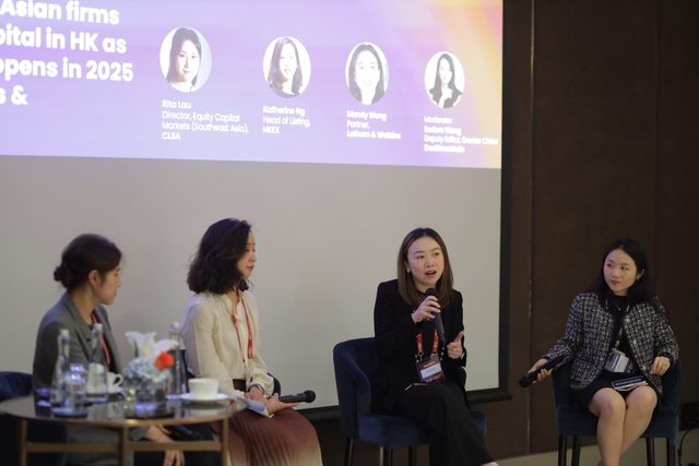 Left to right: Rita Lau (Director, Equity Capital Markets - Southeast Asia, CLSA), Katherine Ng (Head of Listing, HKEX), Mandy Wong (Partner, Latham & Watkins), Eudora Wang - Moderator (Deputy Editor, Greater China, DealStreet Asia)